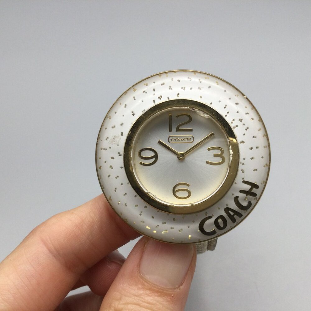 Vintage Coach Watch Women 45mm Gold Tone Glitter Bezel Leather Band New Battery - Picture 7 of 15